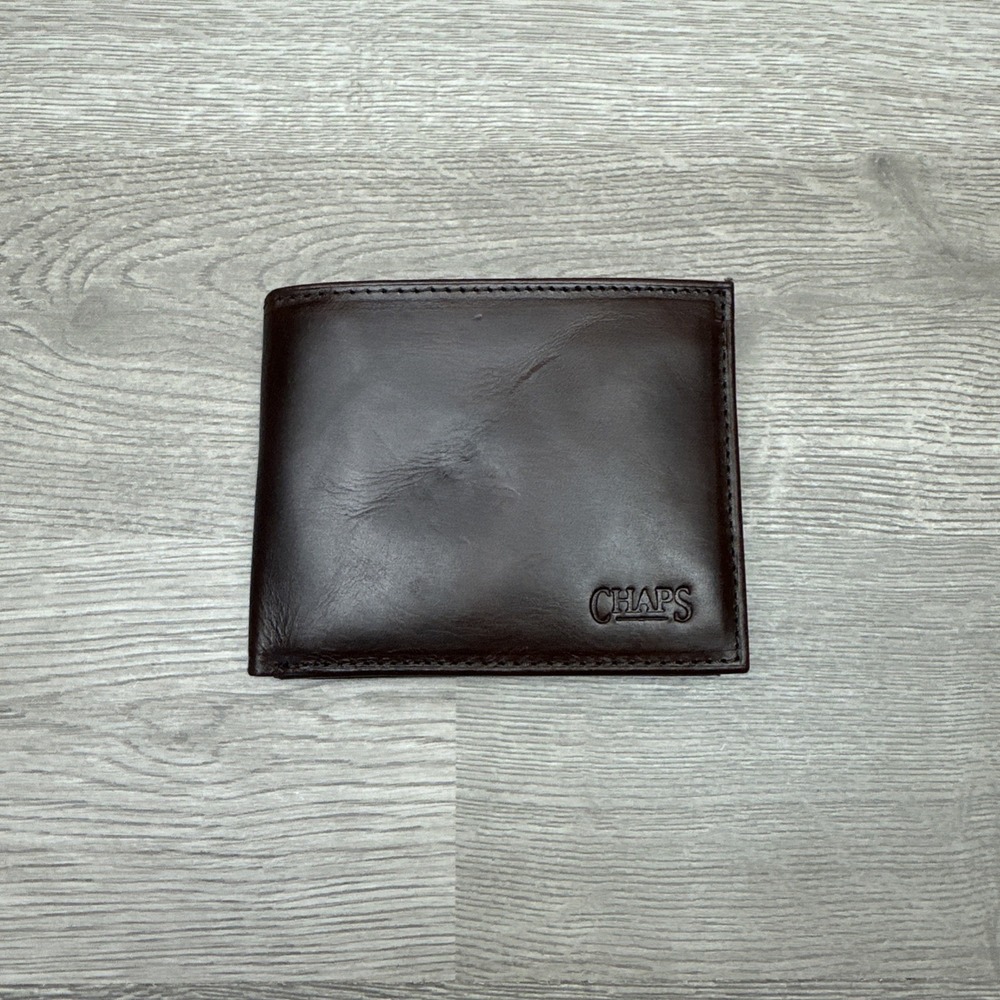 CHAPS Men's Genuine Leather Wallet RFID Bifold Brown Excellent Condition